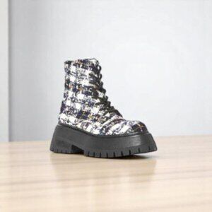 Aqua Sarge Navy Tweed Platform Combat Boots 6 NWT